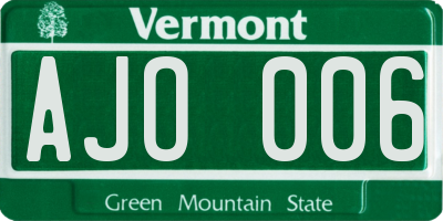 VT license plate AJO006