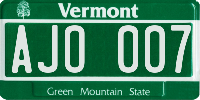 VT license plate AJO007