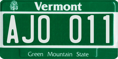 VT license plate AJO011