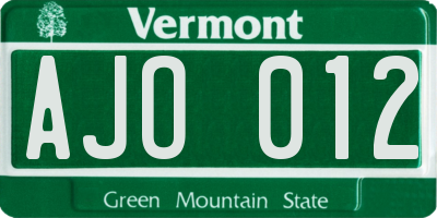VT license plate AJO012