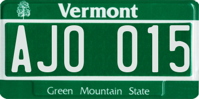 VT license plate AJO015