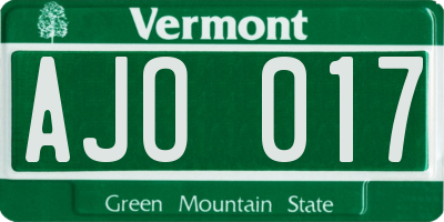 VT license plate AJO017