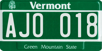 VT license plate AJO018