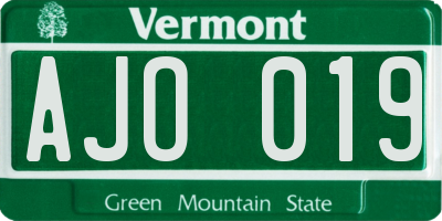 VT license plate AJO019
