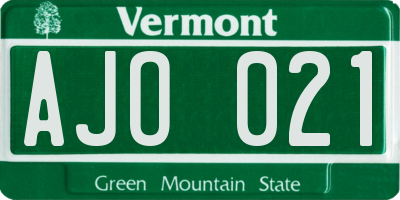 VT license plate AJO021