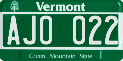 VT license plate AJO022