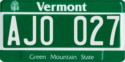 VT license plate AJO027