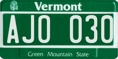 VT license plate AJO030