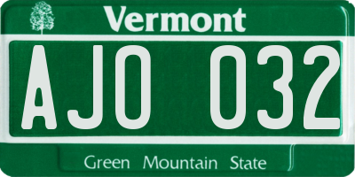 VT license plate AJO032