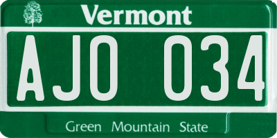 VT license plate AJO034