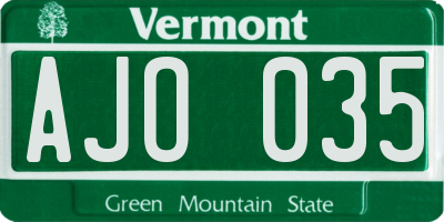 VT license plate AJO035