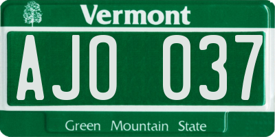 VT license plate AJO037