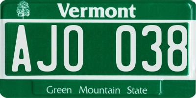 VT license plate AJO038