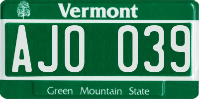 VT license plate AJO039