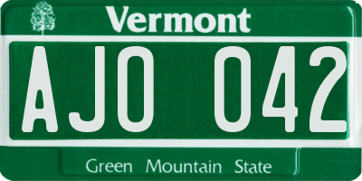 VT license plate AJO042