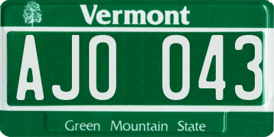 VT license plate AJO043