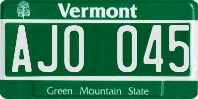 VT license plate AJO045