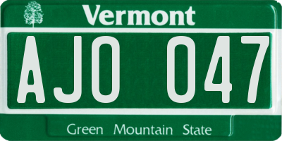 VT license plate AJO047