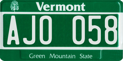 VT license plate AJO058