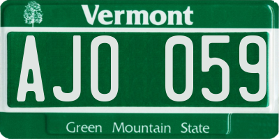 VT license plate AJO059