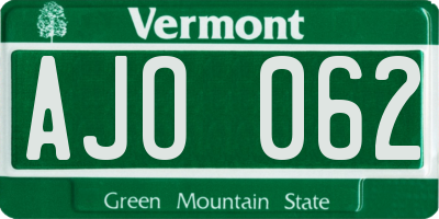 VT license plate AJO062