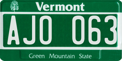 VT license plate AJO063