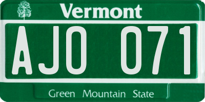 VT license plate AJO071