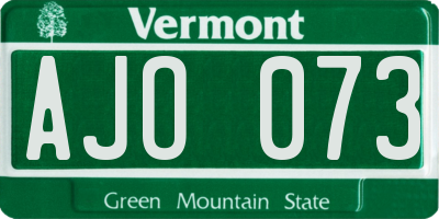 VT license plate AJO073