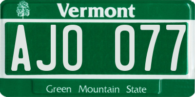 VT license plate AJO077