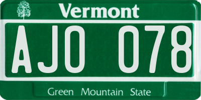 VT license plate AJO078