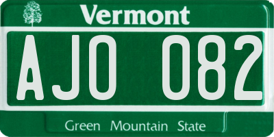 VT license plate AJO082