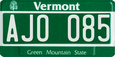 VT license plate AJO085