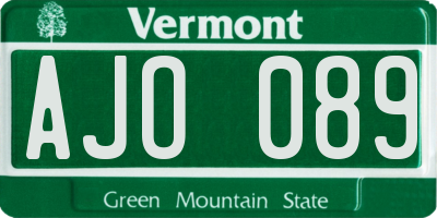 VT license plate AJO089