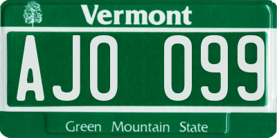 VT license plate AJO099