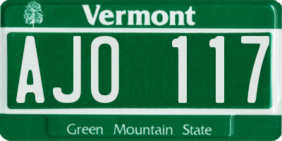 VT license plate AJO117