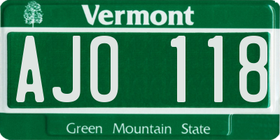 VT license plate AJO118