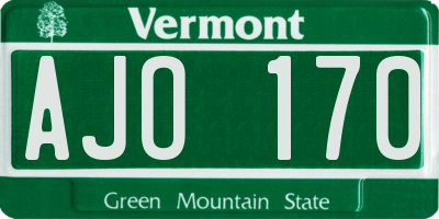VT license plate AJO170