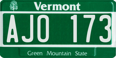 VT license plate AJO173