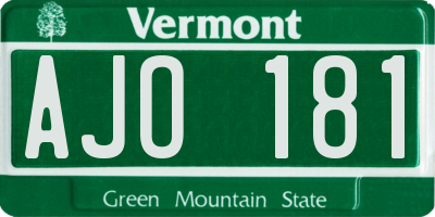 VT license plate AJO181