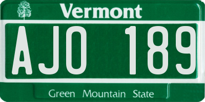 VT license plate AJO189