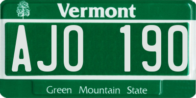 VT license plate AJO190