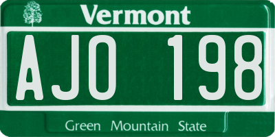 VT license plate AJO198
