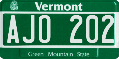 VT license plate AJO202
