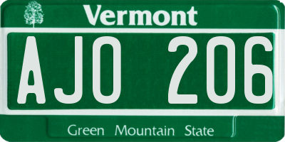 VT license plate AJO206