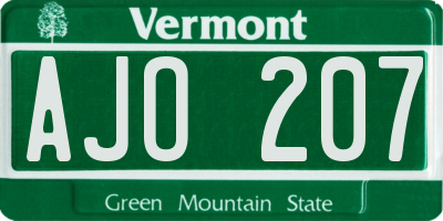 VT license plate AJO207