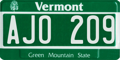 VT license plate AJO209