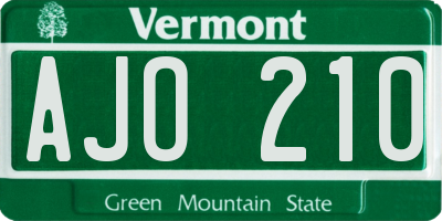VT license plate AJO210