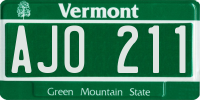 VT license plate AJO211