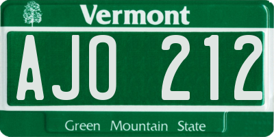 VT license plate AJO212