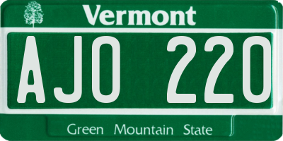 VT license plate AJO220